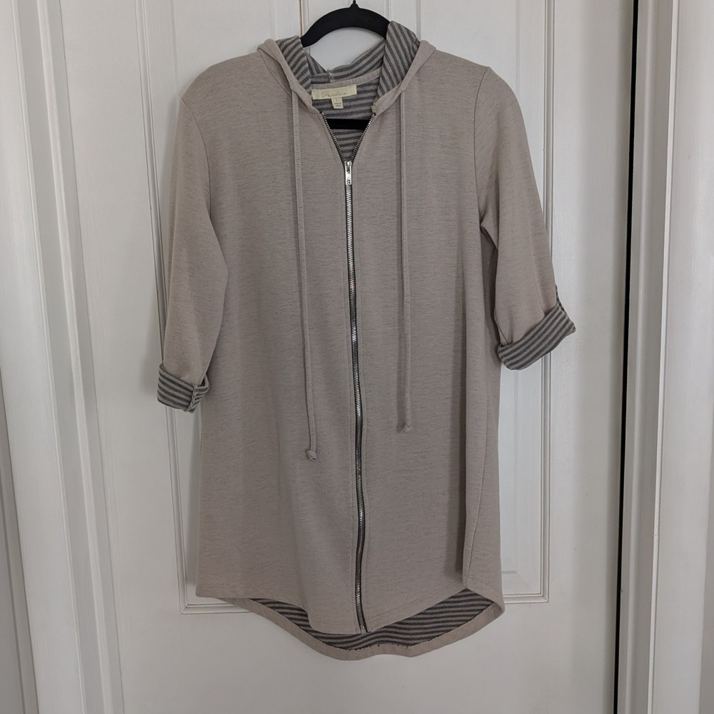 Mid Length Zip Up Hoodie Sweatshirt Cardigan LG Granola Girl‎ Beach Lounge Women